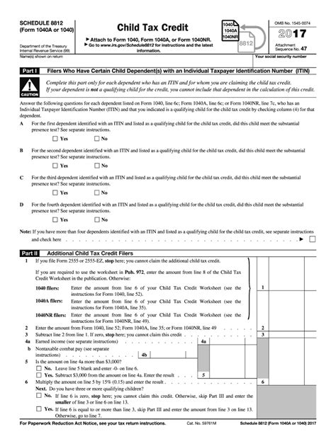 Irs 1040 Schedule 8812 2017 Fill Out Tax Template Online Us Legal