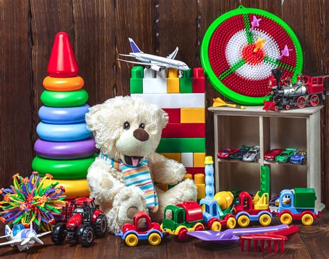 Different children's toys with a soft bear, cars, a plane,… | Flickr
