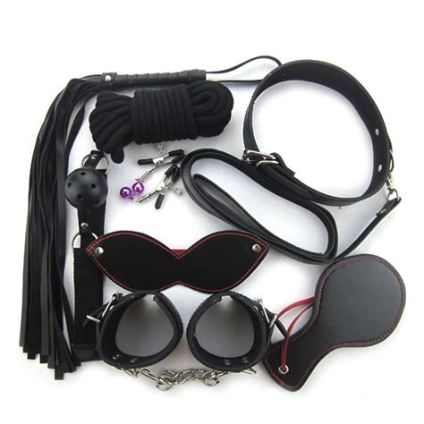 8pcs Kit Bondage Rope Set Collar Whip Hand Cuffs Ankle Cuff Eye Mask