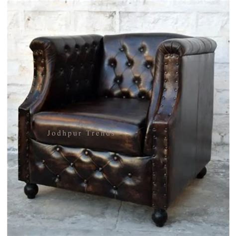 Vintage Style Brown Leather Single Seater Sofa Jodhpur Trends Furniutre