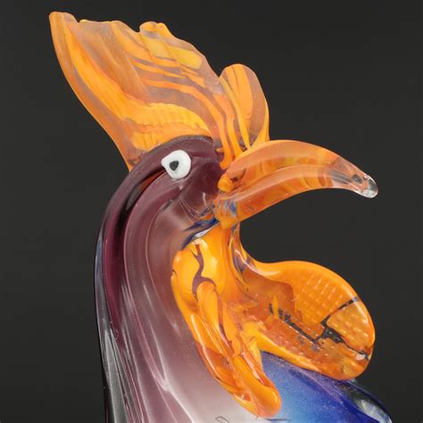Murano Style Hand Blown Art Glass Rooster Figurine Late 20th Century