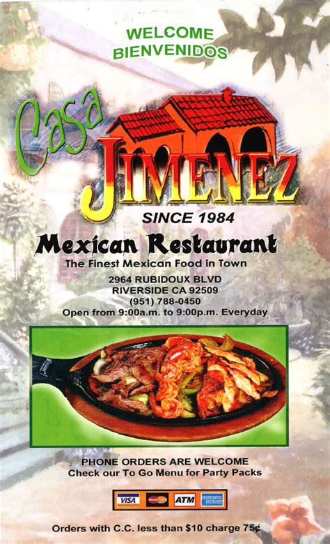 Menu Casa Jimenez Bar And Grill