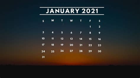 Monthly 2021 Desktop Calendar Wallpapers