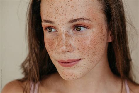 Crop Face Natural Beauty Portrait Of Girl With Freckles By Liliya Rodnikova