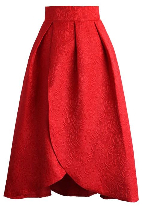 Tulip Fairy Embossed Midi Skirt In Ruby Skirt Bottoms Retro