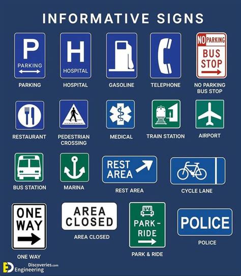 Various Road Signs Are Displayed On A Dark Blue Background Including