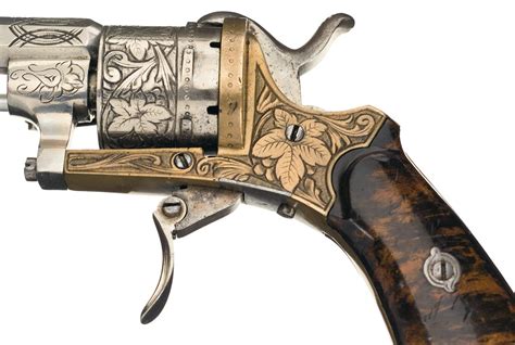 Engraved European Brass Frame Pinfire Revolver
