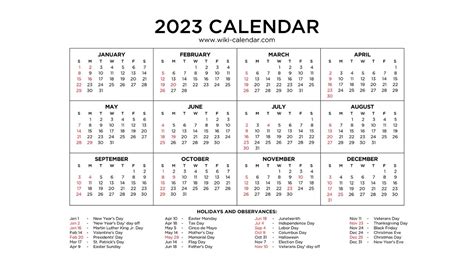 Year 2023 Calendar Printable With Holidays Wiki Calendar Youtube