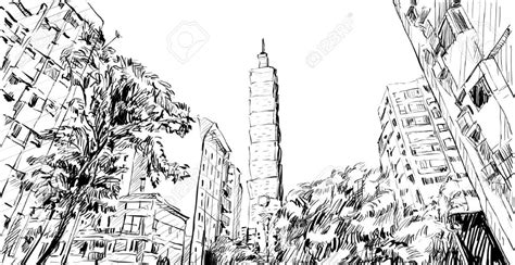 Sketch Of Cityscape Show Urban Street View In Taiwan Taipei Building