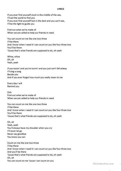 Count On Me Song First Conditional English Esl Worksheets