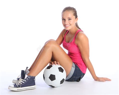 Beautiful Teenage Student Girl With Soccer Ball Stock Image Image Of