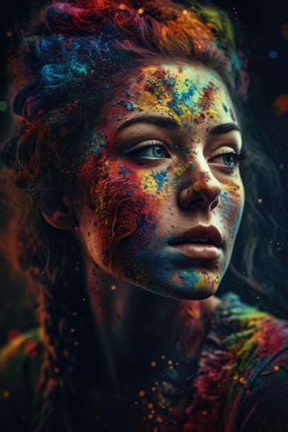 Premium Ai Image Digital Art Of A Woman With Colorful Paint On Her Face