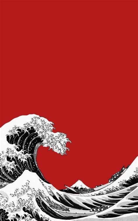 Download The Great Wave Off Kanagawa Black And Red Wallpaper Bonitos