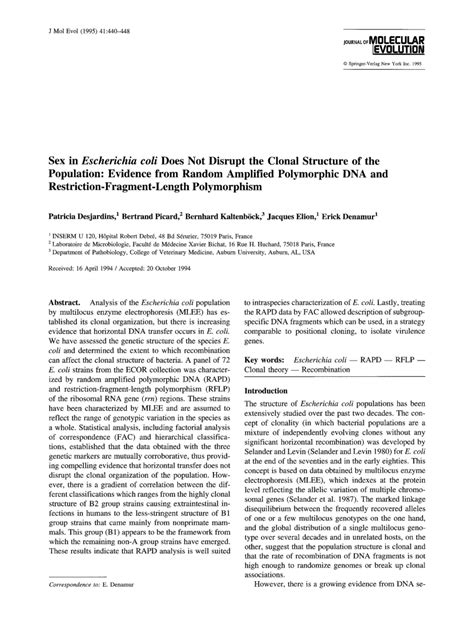 Pdf Sex In Escherichia Coli Does Not Disrupt The Clonal Structure Of