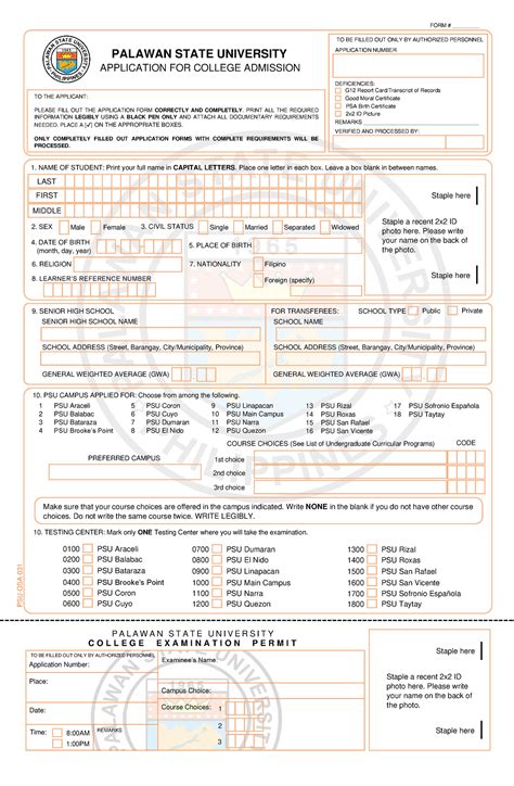 PSU- Admission-Application Form - TO BE FILLED OUT ONLY BY AUTHORIZED