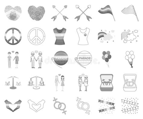 gay and lesbian monochrome outline icons in set collection for design sexual minority and