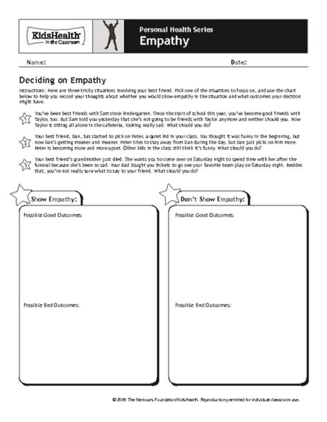 Deciding On Empathy Graphic Organizer For 3rd 6th Grade Lesson Planet