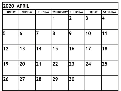 Blank April 2020 Printable Calendar Calendar Printables Calendar