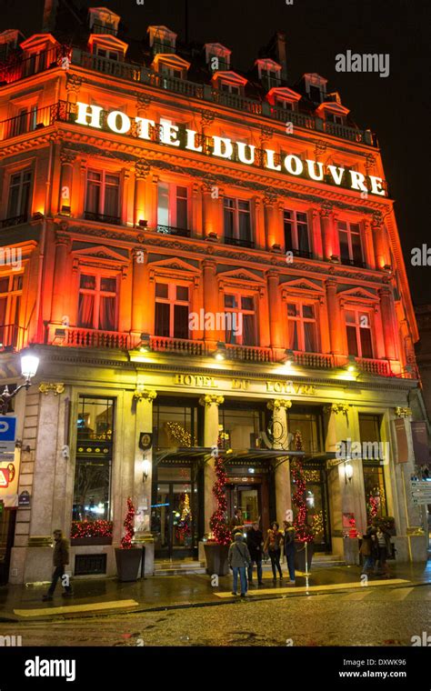 The Exterior Of The Hotel Du Louvre At Night Paris France Stock Photo