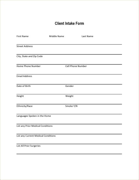 Free Client Intake Form Template For Organizational Business - Resume