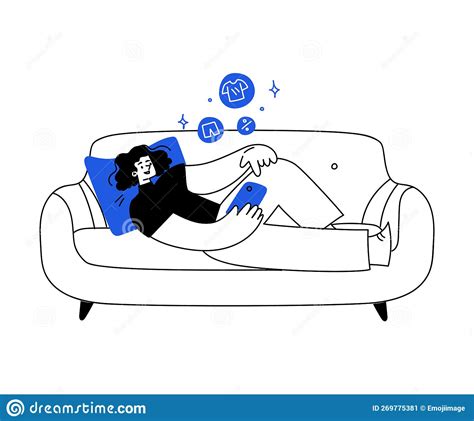 Woman Character Lying On Sofa With Smartphone Doing Shopping And Purchase Vector Illustration