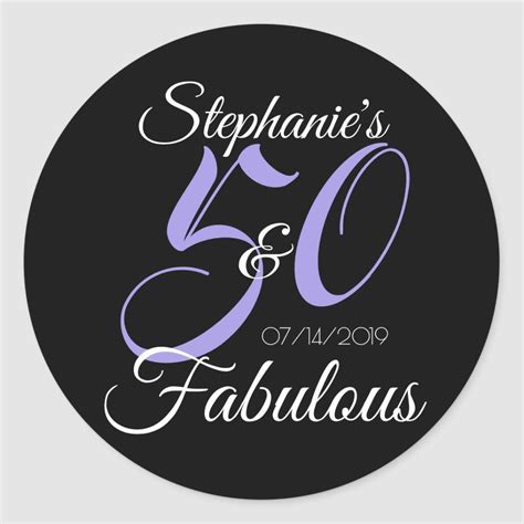 Elegant 50 And Fabulous Personalized Birthday Classic Round Sticker
