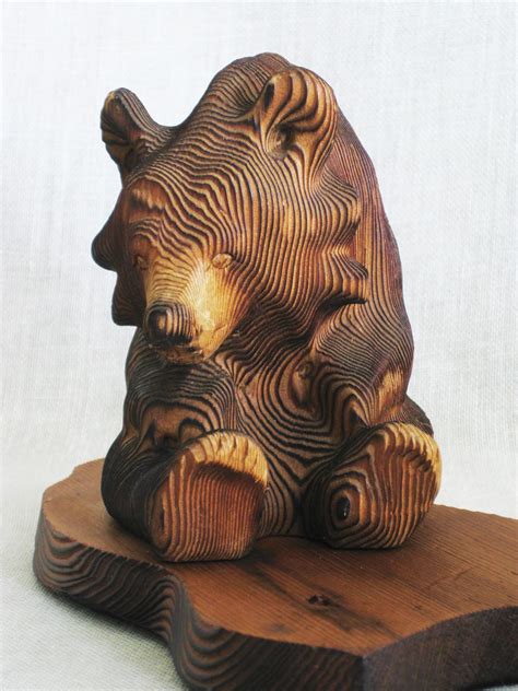 Vintage Kadian Folk Art Carving Wooden Bear, Canada, Sculpture, Hand ...