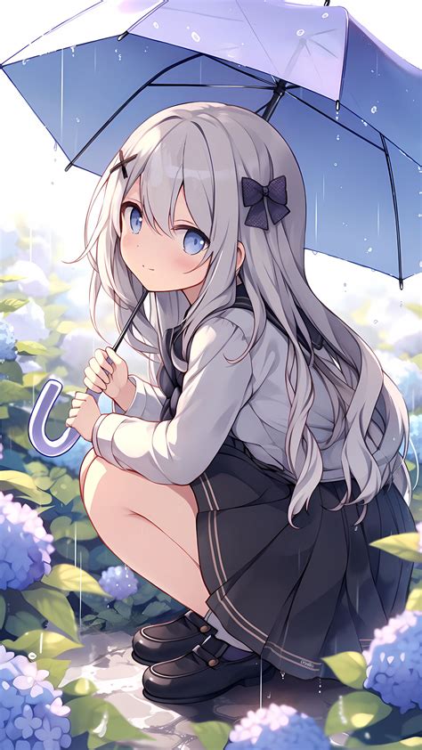Download Wallpaper 2160x3840 Girl Umbrella Rain Sadness Anime