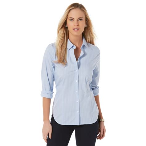 Button up shirts for women white. Covington Women's Fitted Button-Front Shirt - Pinstriped