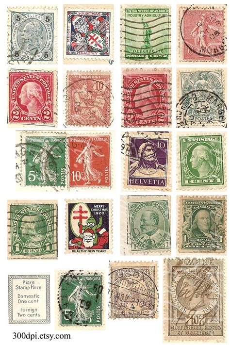 4x6 Inch Digital Collage Sheet Vintage Stamps Scan Printable Download