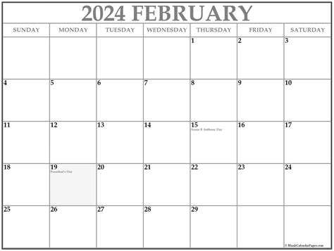 February 2024 With Holidays Calendar