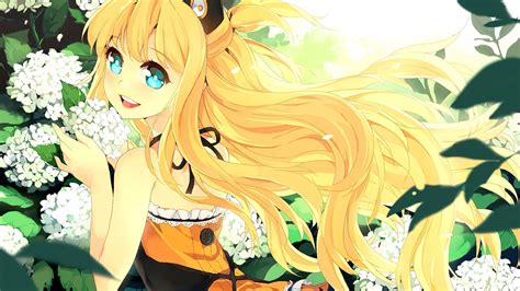 Fondos De Pantalla Ilustración Rubia Flores Pelo Largo Anime Chicas Anime Ojos Azules
