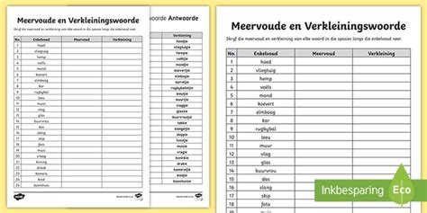 Verkleinwoorde Worksheet Verkleinwoorde Afrikaans Afrikaans Language