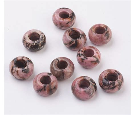 Rhodonite Large Hole Beads Natural 14x8mm Rondelle 6mm Hole Golden