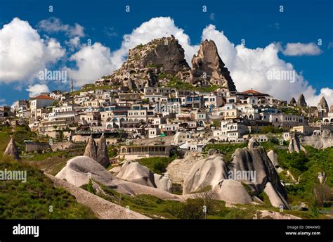 The Town Of Uchisar With The Castle Rock Cappadocia Central Anatolia