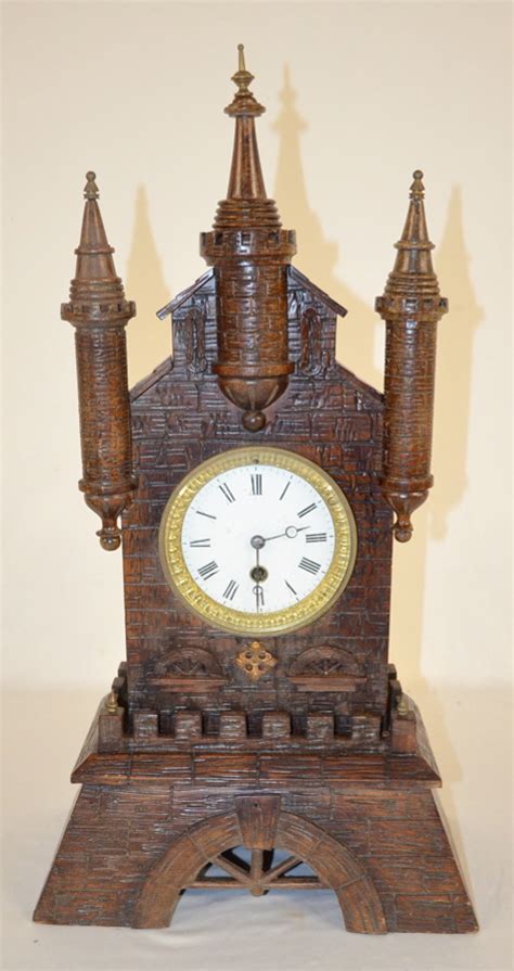 Antique European Wooden Castle Clock To With A Porcelain