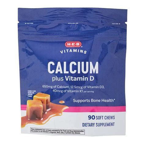 H E B Vitamins Calcium Plus Vitamin D Caramel Soft Chews 650 Mg Shop Minerals At H E B