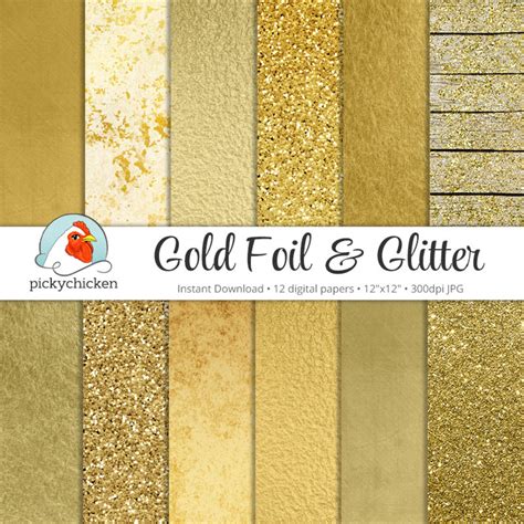 Gold Digital Paper Gold Foil Paper And Gold Glitter Paper Faux Etsy