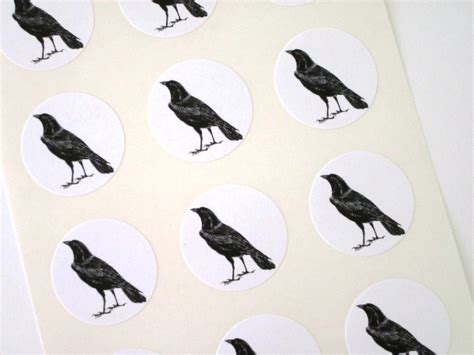 Black Raven Crow Stickers One Inch Round Seals Etsy