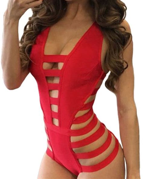 Red Strappy Cutout One Piece Bathing Suit Bathing Suits One Piece