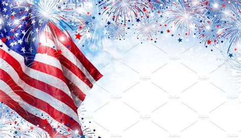 Usa Flag With Fireworks Holiday Photos Creative Market