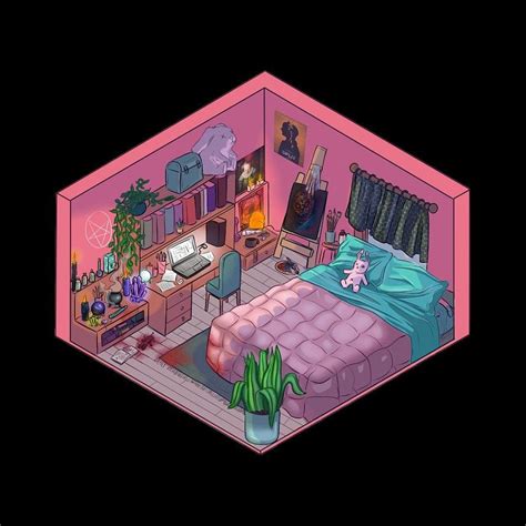 Isometric Lilys Room Bedroom Drawing Isometric Room Anime Room