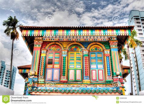 Singapore Landmark Colorful Building Facade In Little India Stock