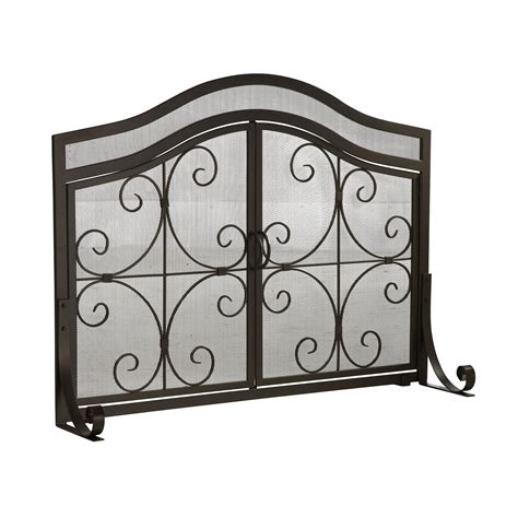 Large Crest Fireplace Screen With Doors Black Plow And Hearth