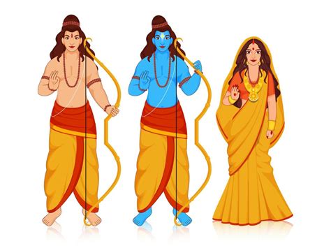 Hindu Mythology Lord Rama With His Wife Sita And Brother Laxman Giving Blessings Together In