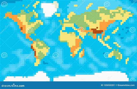 The Physical Map Of The World Pixel Art Stock Illustration