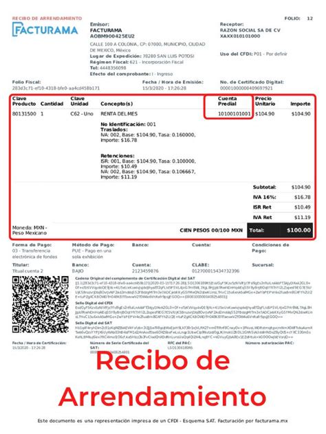 Ejemplo Recibo De Arrendamiento Cfdi Recibo Arrendamiento Facturas