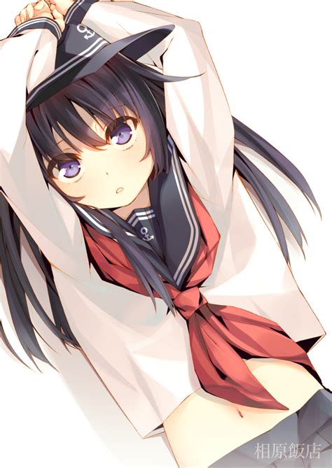 Safebooru 1girl Akatsuki Kantai Collection Anchor Symbol Black Hair Flat Cap Hat Iku Ki