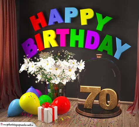 Happy Birthday 70 Jahre Glückwunschkarte Mit Margeriten Blumenstrauß