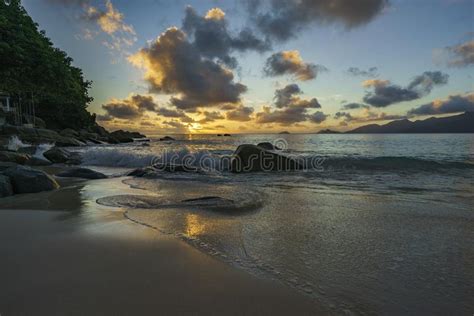 Sunset At Anse Soleil Seychelles 1 Stock Photo Image Of Granite